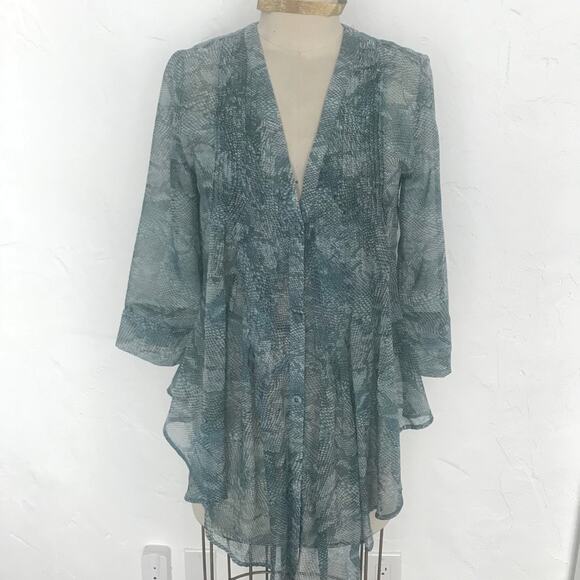 RVCA green snake skin sheer blouse tunic small - Picture 1 of 8